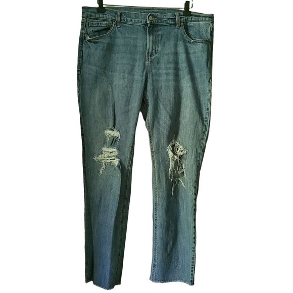 Old Navy Medium Wash High Rise Straight Leg Distressed Denim Jeans Plus Size 14 - Picture 2 of 8